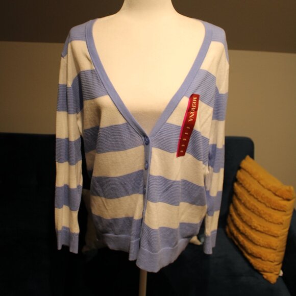 Merona Blue and White Striped Cardigan - Picture 1 of 5